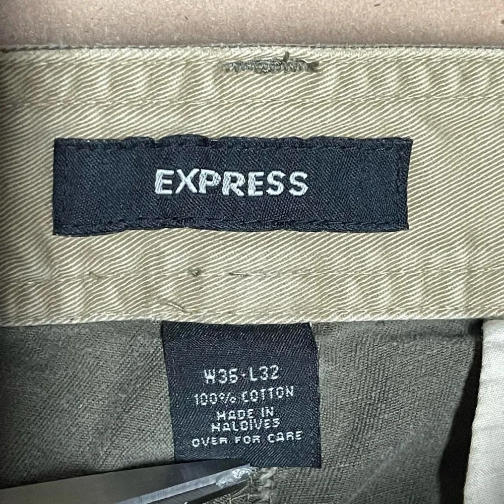 Vintage Y2K Express 36x32 Green Baggy Flap Pocket Chino Mens Pants Wide Leg